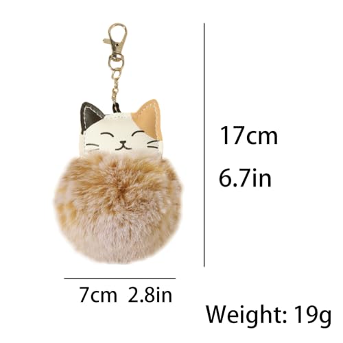 POYAMUSE Fluffy Cat Pom Pom Ball Keychain - Cute Kitty Plush Ball Accessory Keyring for Women Girls Bag Decoration (Calico cat) - Image 5