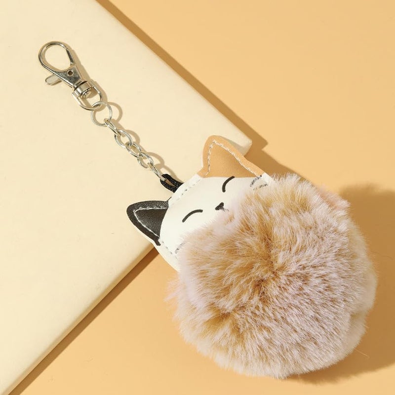 POYAMUSE Fluffy Cat Pom Pom Ball Keychain - Cute Kitty Plush Ball Accessory Keyring for Women Girls Bag Decoration (Calico cat) - Image 3