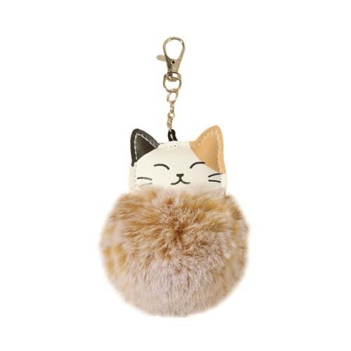POYAMUSE Fluffy Cat Pom Pom Ball Keychain - Cute Kitty Plush Ball Accessory Keyring for Women Girls Bag Decoration (Calico cat) - Image 1