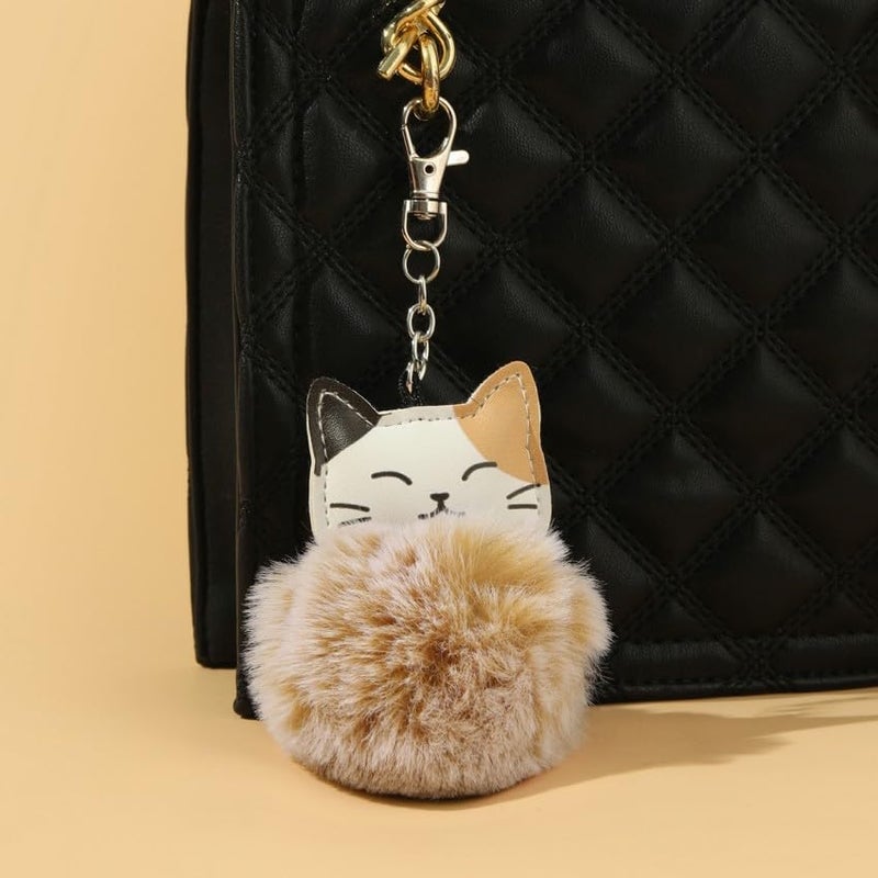 POYAMUSE Fluffy Cat Pom Pom Ball Keychain - Cute Kitty Plush Ball Accessory Keyring for Women Girls Bag Decoration (Calico cat) - Image 4