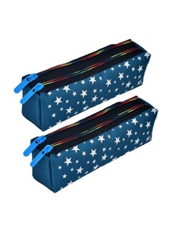 Kuber Industries Kuber Industries Pencil Pouch | Rexine Stationary Pouch | Pencil Utility Pouch | School Pencil Case for Kids | 2 Zipper Pencil Organizer | Star Pencil Pouch | Pack of 2 | Blue  - Image 1