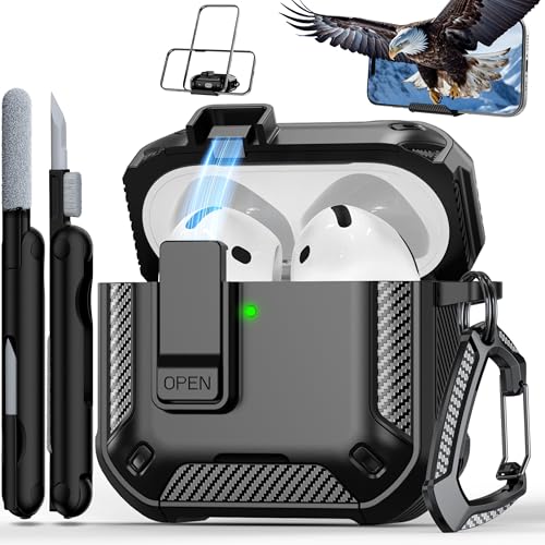 RFUNGUANGO for AirPods 4th Generation Case, Compatible with AirPods 4th Generation Case (2024), Military-Grade Drop Protection, Comes with Cleaning Kit, Comes with Phone Holder Function -Black - Image 1