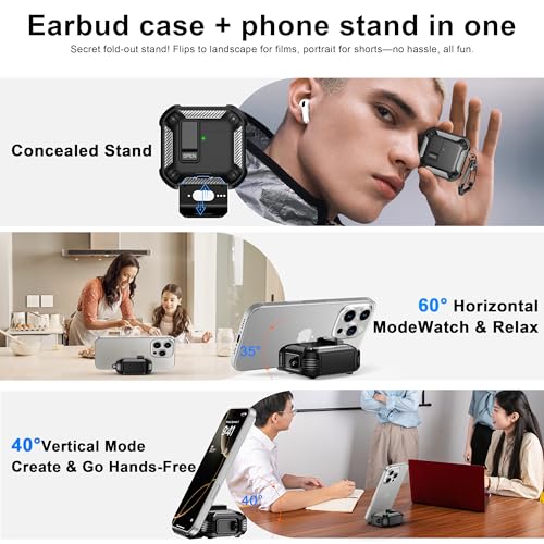 RFUNGUANGO for AirPods 4th Generation Case, Compatible with AirPods 4th Generation Case (2024), Military-Grade Drop Protection, Comes with Cleaning Kit, Comes with Phone Holder Function -Black - Image 4