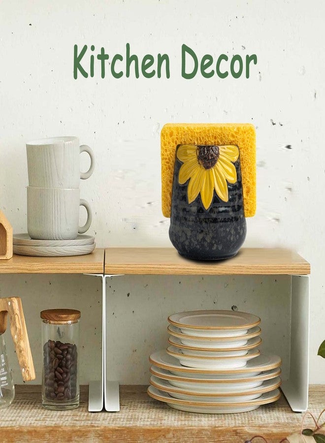 GABROC Sunflower Sponge Holder for Kitchen Sink Dish Sponges Holder Fall Autumn Theme Ceramic Kitchen Sink Sponge Holder Yellow Sink Caddy Kitchen Sink Organizer Decor - Image 3