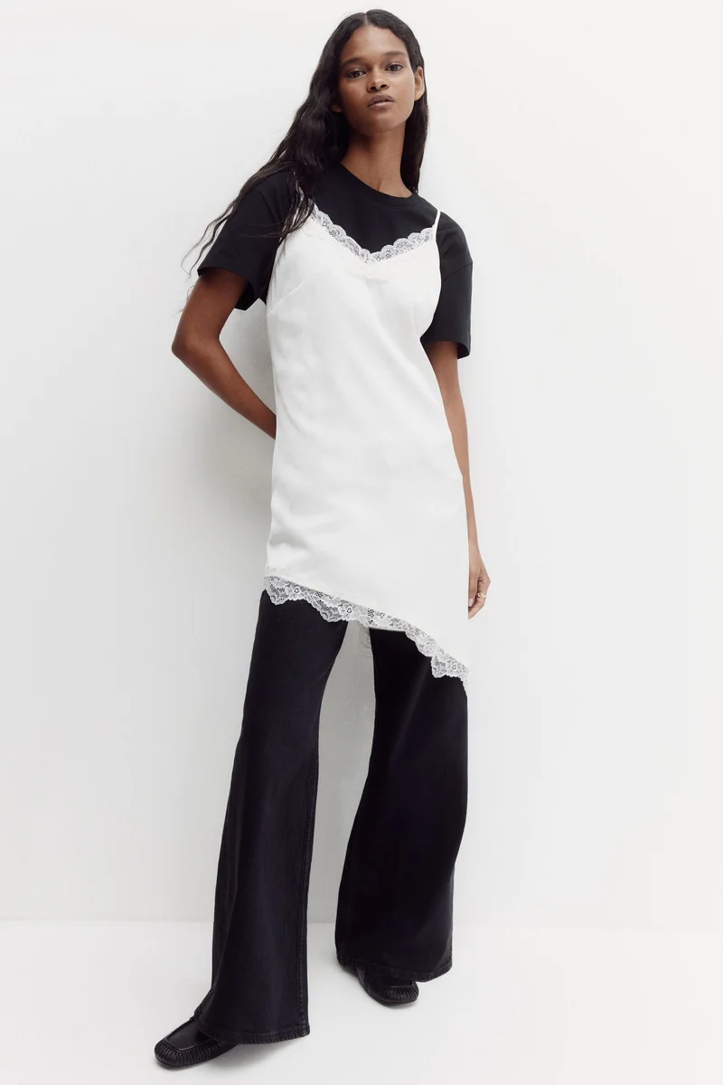 اتش اند ام فستان ساتان بحواف من الدانتيل