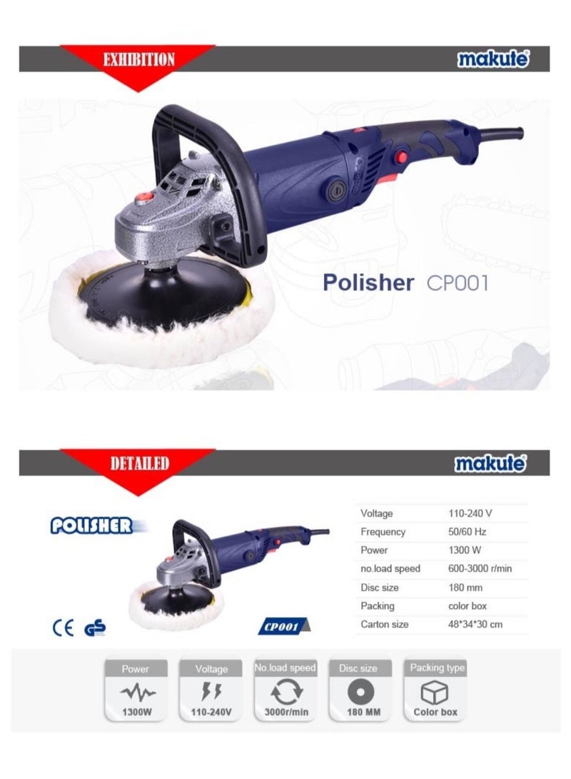 makute 1300W 180MM Corded Electric Polisher With Variable Speed And Detachable Handle Perfect For Car And Boat Polishing CP001 - Image 2