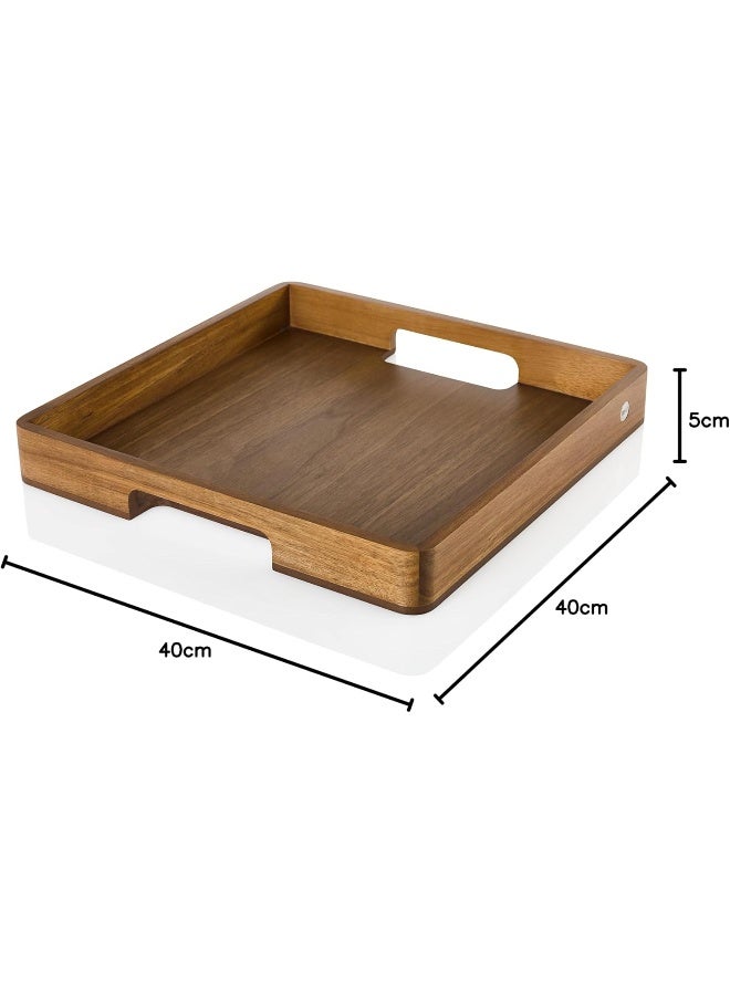 AdHoc ST22 Serving Platter Tray for Tableware, Drinks, Snacks with Handle Serve Square Rectangular Acacia Wood Walnut Wood - Image 5