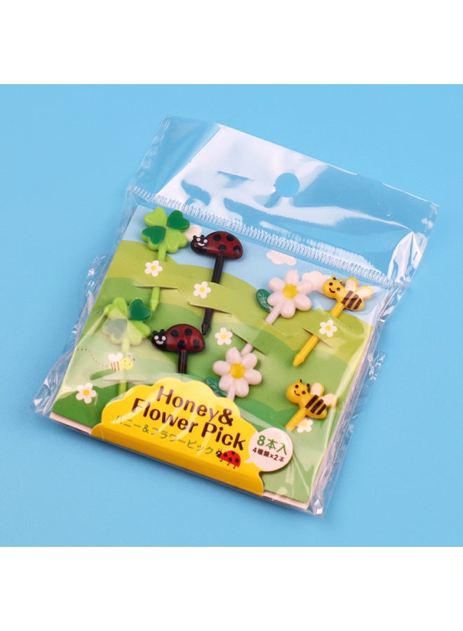 Japanese Cartoon Fruit Fork Cute Animal Fruit Fork Children Baby Special Fruit Sign Wholesale-Color:Bee A Fruit Fork Cardboard/8pc  - Image 1
