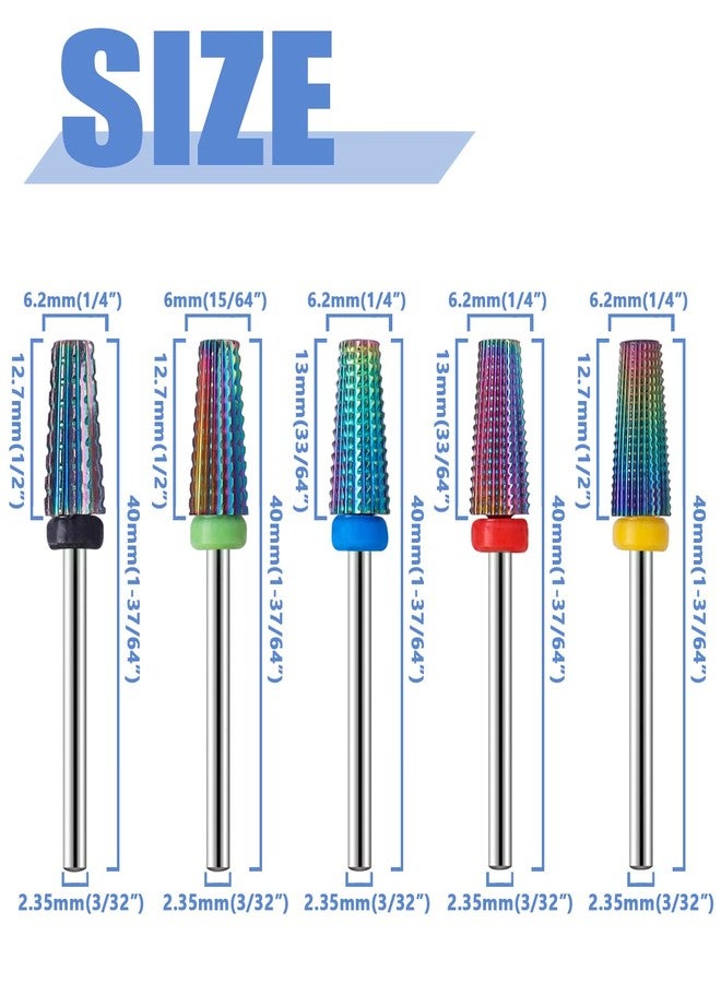 Mesee 5 Pieces Nail Drill Bit Set, 2.35mm Shank Tungsten Steel Tapered Barrel Nail Drill Bits, Acrylic Nail File Cuticle Drill Bits for Manicure Pedicure Art Polishing Cuticle Removal - Image 3