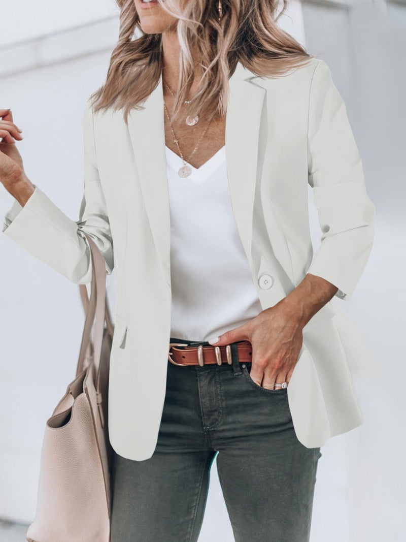 Cicy Bell Womens Casual Blazers Open Front Long Sleeve Work Office Suit Jackets Blazer White - Image 2