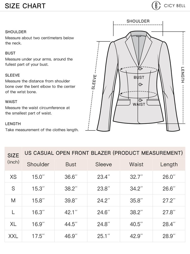 Cicy Bell Womens Casual Blazers Open Front Long Sleeve Work Office Suit Jackets Blazer White - Image 5