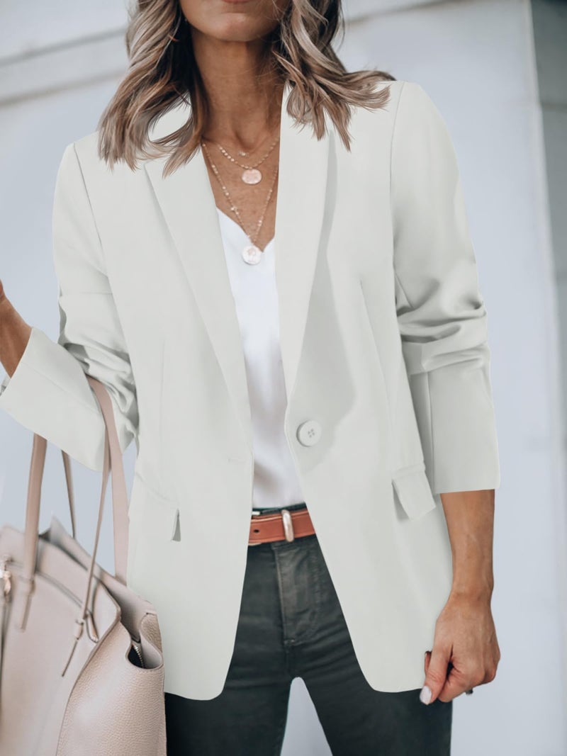 Cicy Bell Womens Casual Blazers Open Front Long Sleeve Work Office Suit Jackets Blazer White - Image 4