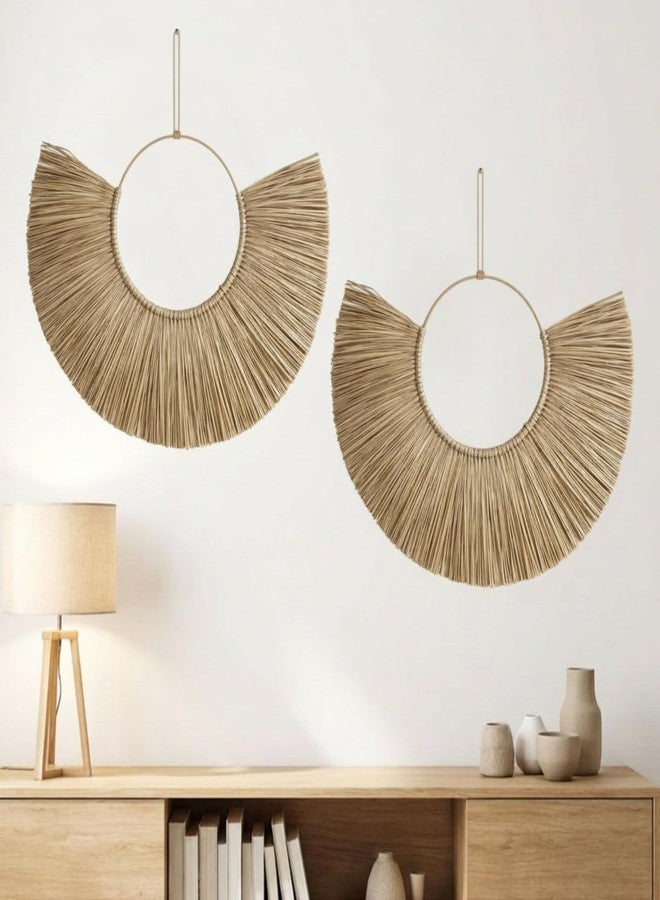 RattanView 2 Pcs Woven Seagrass Boho Fan Wall Decor, 20'' x 12'' Rattan Wicker Basket Wall Art, Versatile Room Accent for Home Living Room Bedroom - Image 1