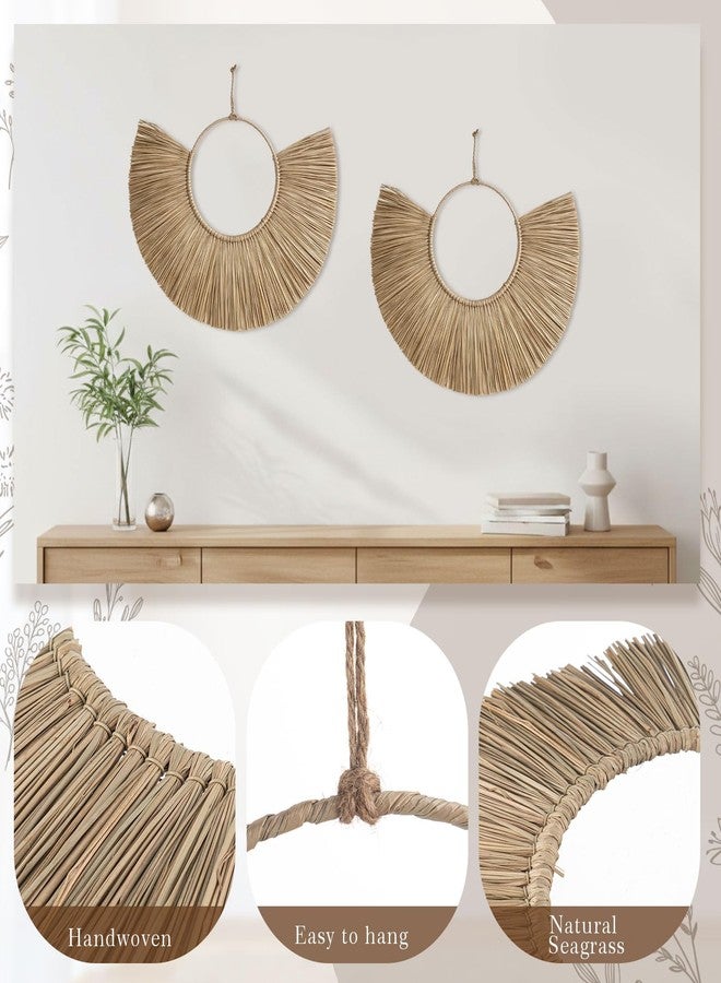 RattanView 2 Pcs Woven Seagrass Boho Fan Wall Decor, 20'' x 12'' Rattan Wicker Basket Wall Art, Versatile Room Accent for Home Living Room Bedroom - Image 3