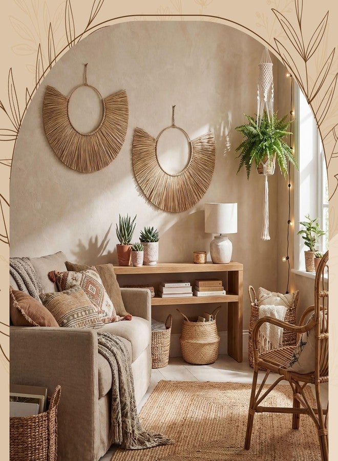 RattanView 2 Pcs Woven Seagrass Boho Fan Wall Decor, 20'' x 12'' Rattan Wicker Basket Wall Art, Versatile Room Accent for Home Living Room Bedroom - Image 5