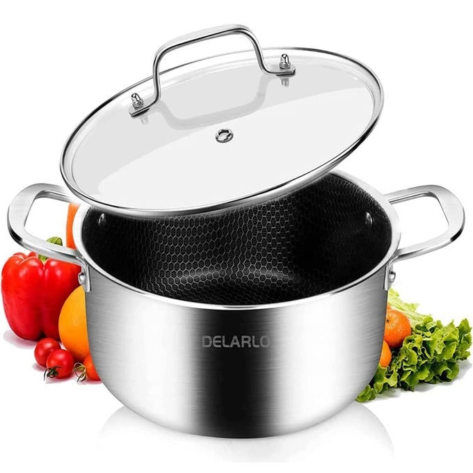 TRIPLY STAINLESS STEEL STOCK POT 5QT NON STICK POTS INDUCTION READY COOKING POTS WITH LIDS STOCKPOT 600 OVEN SAFE 188 FOOD GRADE COOKWARE SOUP POT ENERGY SAVING LIDS 350