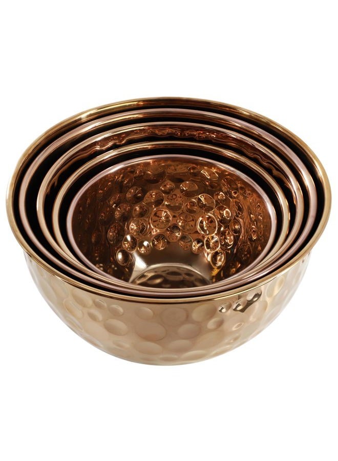 Megachef Hammered Bubble Texture 5 Piece Stainless Steel Serving Bowl Set in Copper, Food Grade - Image 4