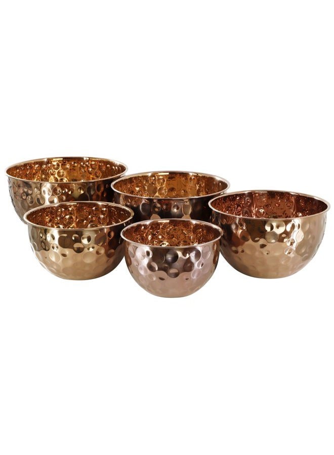 Megachef Hammered Bubble Texture 5 Piece Stainless Steel Serving Bowl Set in Copper, Food Grade - Image 2