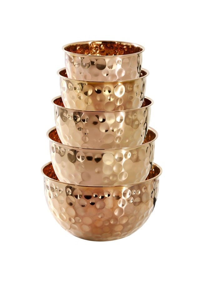 Megachef Hammered Bubble Texture 5 Piece Stainless Steel Serving Bowl Set in Copper, Food Grade - Image 3