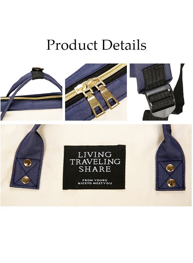 Loquat Zipper Closure Canvas Diaper Bag Backpack Multi-functional Large Capacity Waterproof Daily Travel Backpack Schoolbag Multi-Function Nappy Changing Back Pack Waterproof Diaper Bag Maternity Bags - Image 5