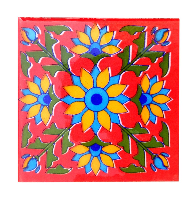 Shiv Kripa Blue Pottery Home Decorative Ceramic Tiles Backsplash Mural Panel for Kitchen Washroom Mosaic 4 x 4 Inch Pack of 6 (Multi) - Image 5