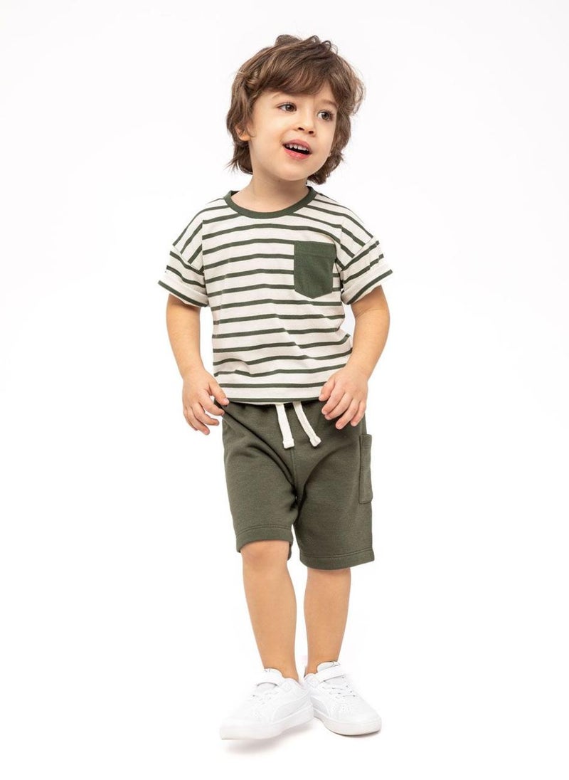 MINOTI Kids Boys T-Shirt and Shorts Set with Pocket and Drawstring Waist  - Image 1