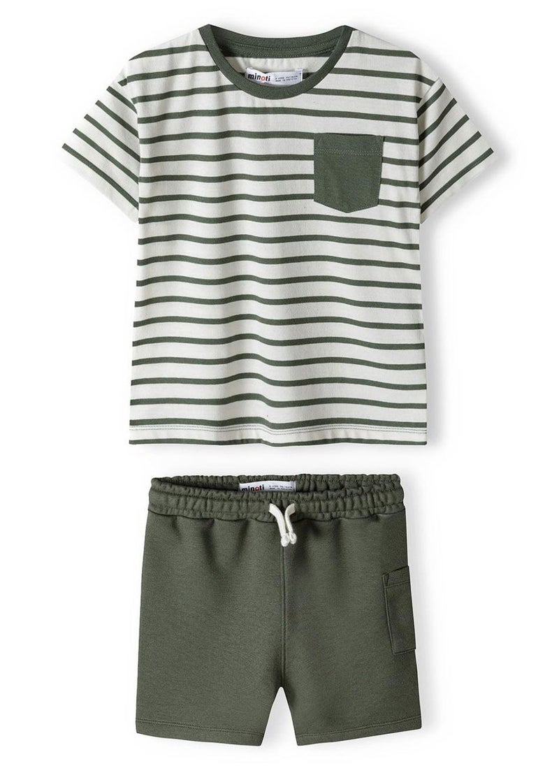 MINOTI Kids Boys T-Shirt and Shorts Set with Pocket and Drawstring Waist  - Image 2