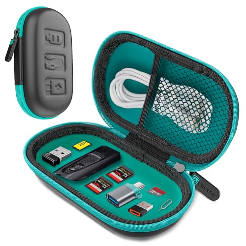 AirCase Protective Pendrive & Memory Card Storage Case, Shockproof EVA Hard Shell Small Tech Pouch with Smooth Zipper & Rubber Puller for USB Flash Drives, Memory Cards & OTG Adapters (Green Zip) - Image 1