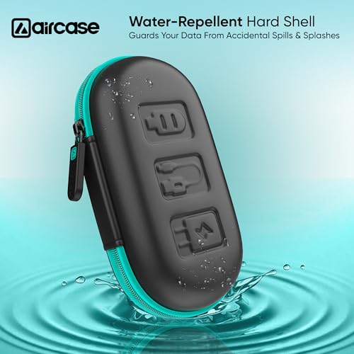 AirCase Protective Pendrive & Memory Card Storage Case, Shockproof EVA Hard Shell Small Tech Pouch with Smooth Zipper & Rubber Puller for USB Flash Drives, Memory Cards & OTG Adapters (Green Zip) - Image 3