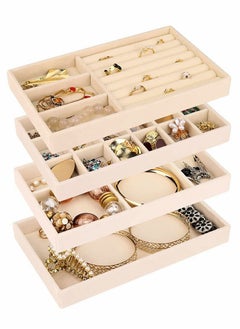 HomarKet Set of 4 Stackable Jewelry Organizer Trays for Drawers Display Case Storage Container for Earring Necklace Rings Bracelet with Removable Dividers  - Image 1