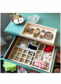 HomarKet Set of 4 Stackable Jewelry Organizer Trays for Drawers Display Case Storage Container for Earring Necklace Rings Bracelet with Removable Dividers  - Image 5