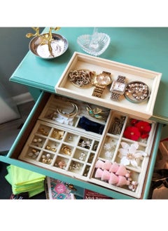 HomarKet Set of 4 Stackable Jewelry Organizer Trays for Drawers Display Case Storage Container for Earring Necklace Rings Bracelet with Removable Dividers  - Image 2