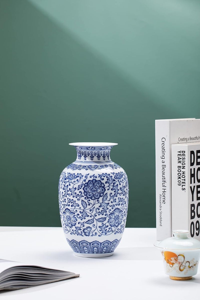 GaLouRo Blue Vase, Chinoiserie Vase, Ginger Jar Vase for Home Decor, Blue and White Porcelain Decor,9 "H - Image 5