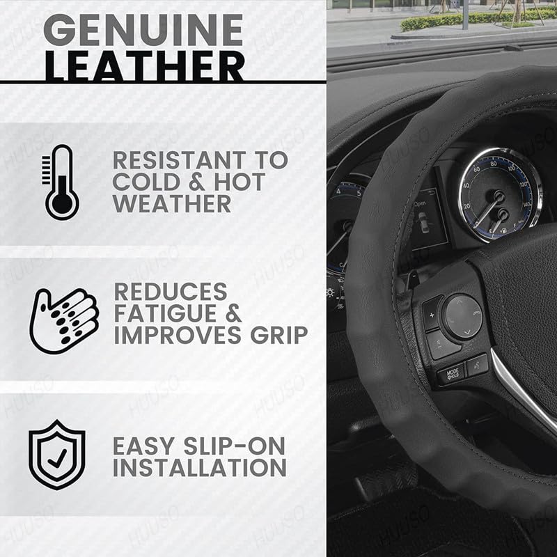 HUUSO Black Microfiber Leather Steering Wheel Cover, Finger Grip Design, Breathable, Anti-Slip, Odorless, Compatible with Toyota Innova Hycross (2022) - Image 2