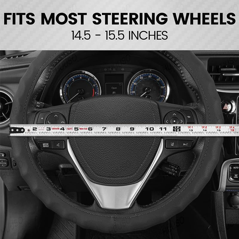 HUUSO Black Microfiber Leather Steering Wheel Cover, Finger Grip Design, Breathable, Anti-Slip, Odorless, Compatible with Toyota Innova Hycross (2022) - Image 5