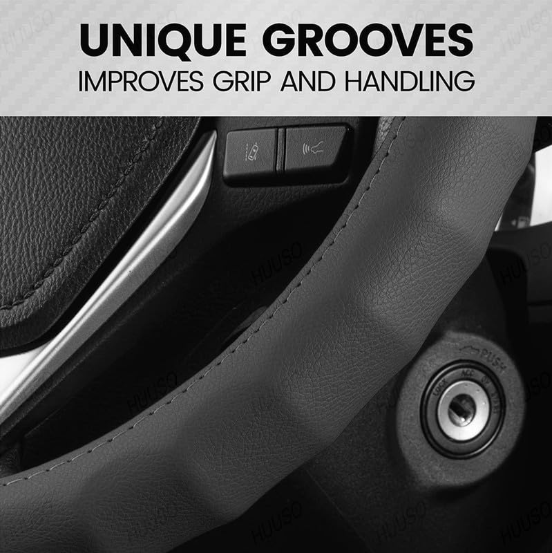 HUUSO Black Microfiber Leather Steering Wheel Cover, Finger Grip Design, Breathable, Anti-Slip, Odorless, Compatible with Toyota Innova Hycross (2022) - Image 4
