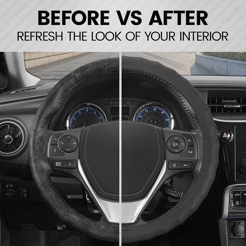 HUUSO Black Microfiber Leather Steering Wheel Cover, Finger Grip Design, Breathable, Anti-Slip, Odorless, Compatible with Toyota Innova Hycross (2022) - Image 3