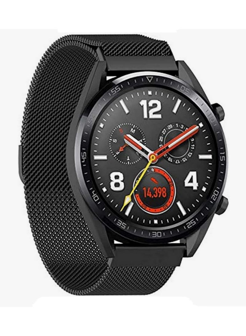 Stainless Steel Milanese Magnetic Mesh Replacement Band Strap for Huawei Watch GT Magic Ticwatch Pro Adjustable Shiny Comfortable Breathable Black - Image 1