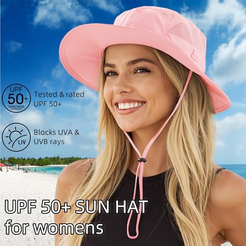 Connectyle UPF 50 Wide Brim Bucket Hat for Women Outdoor Quick Dry Safari Sun Hat Breathable UV Protection Fishing Hats Pink - Image 3
