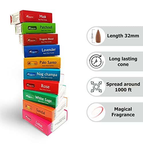 Aromatika Natural Backflow Incense Cones, 5 Packs 5 Fragrances 50 Pcs, (Nag Champa, Dragons Blood, White Sage, Palo Santo, Musk) | Pack 'A' - Image 2