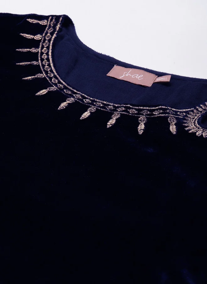 SASSAFRAS Navy Blue Velvet Kurti for Women