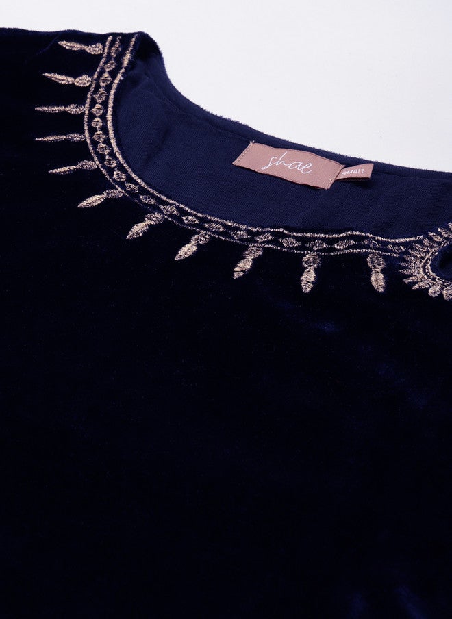 SASSAFRAS Navy Blue Velvet Kurti for Women - Image 2