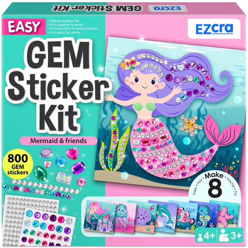 EZCRA Easy Mermaid Gem Sticker Crafts for Kids Ages 4-8 - 800 Sparkly Stickers, 8 Underwater Themes - Arts and Crafts for Kids, DIY Activity, Birthday Gift for Girls - Image 1
