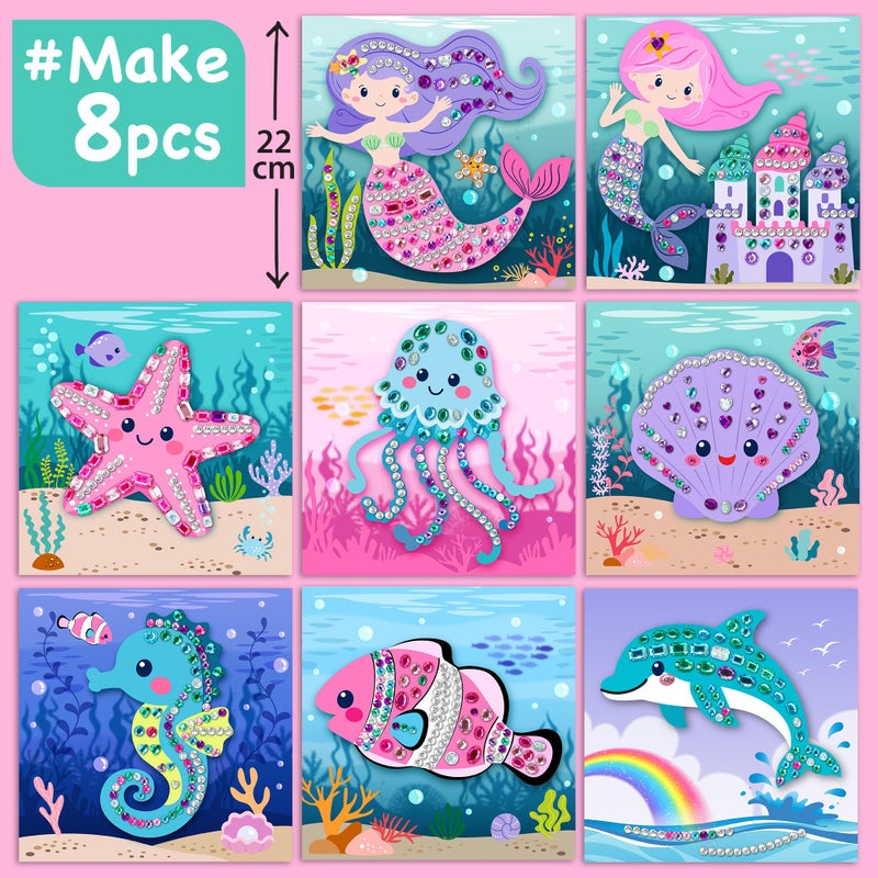 EZCRA Easy Mermaid Gem Sticker Crafts for Kids Ages 4-8 - 800 Sparkly Stickers, 8 Underwater Themes - Arts and Crafts for Kids, DIY Activity, Birthday Gift for Girls - Image 2