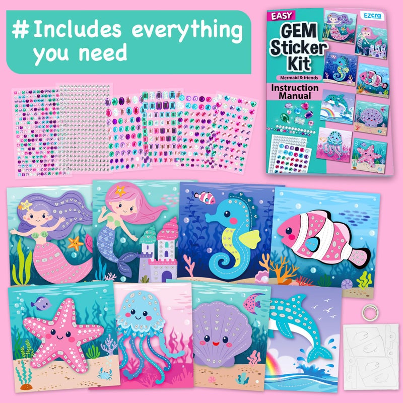 EZCRA Easy Mermaid Gem Sticker Crafts for Kids Ages 4-8 - 800 Sparkly Stickers, 8 Underwater Themes - Arts and Crafts for Kids, DIY Activity, Birthday Gift for Girls - Image 3