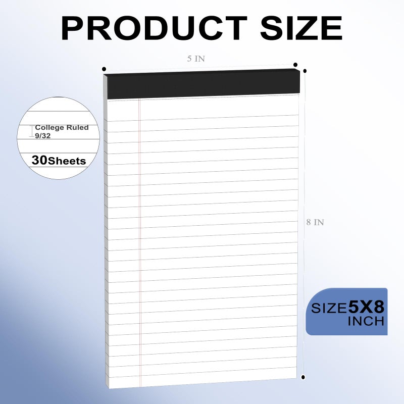 Ciphyfee 12Pcs Small Note Pads  White Notepads 5X8 College Ruled Notebook  Writing Pads 5 X 8  Legal Pads  Memo Pad Paper Perforate Narrow Ruled Notebooks For Work  School  Office 30 Sheets/Pack - Image 2