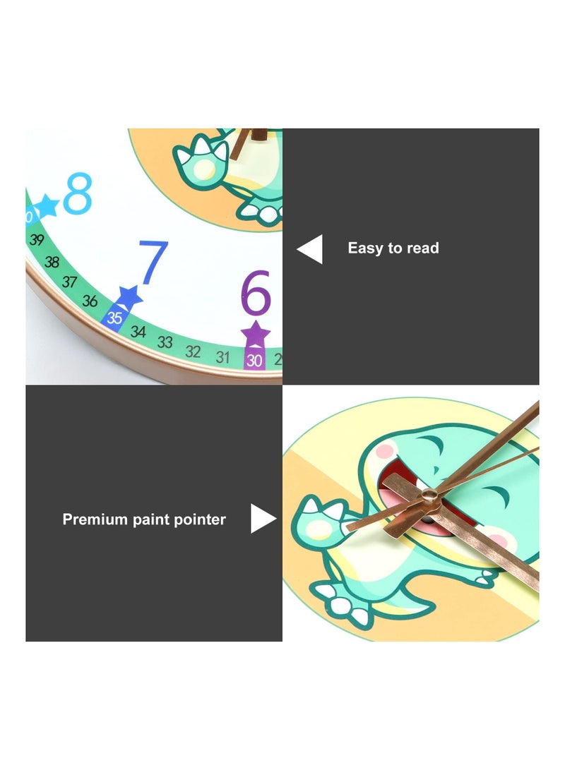 Learning Clock for Kids, Telling Time Teaching Clock, Kids Room Wall Clocks, Silent Non Ticking Learn to Tell Time Clock, Colorful Wall Clock for Kids Room, Bedrooms, Playroom, School (Dinosaur) - Image 5