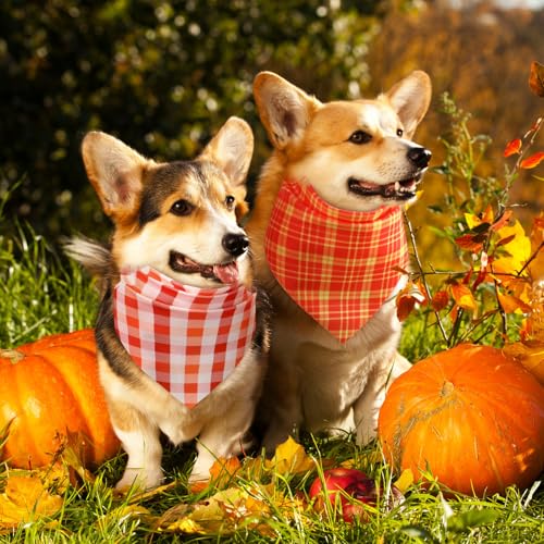Abbylike 100 Pcs Orange Plaid Dog Bandanas Bulk Warm Color Palette Bandanas for Dogs Triangle Kerchief Bib Scarf for Pet Party Costume Photo Props Accessories Pet Shops Groomers Services 25 Styles - Image 3