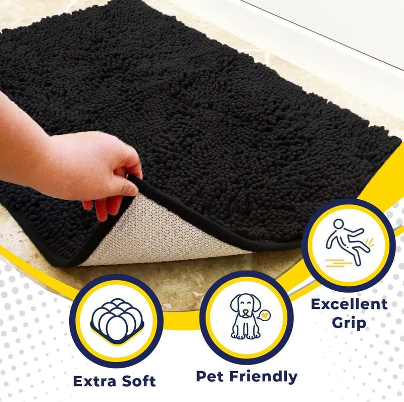 Muddy MatÂ® | Super Absorbent Door Mat Indoor, Microfiber Quick Dry Chenille Entryway Rug, Non-Slip Front Door Mat, Indoor Mats for Entryway, Machine Washable Pet Rug, Black 36"x60" - Image 2