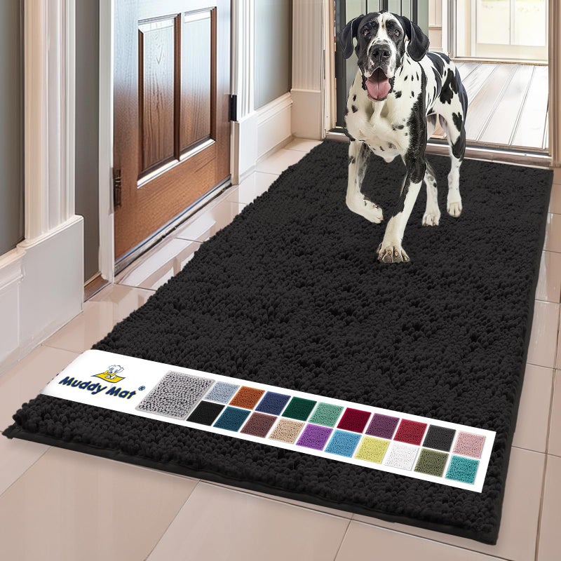 Muddy MatÂ® | Super Absorbent Door Mat Indoor, Microfiber Quick Dry Chenille Entryway Rug, Non-Slip Front Door Mat, Indoor Mats for Entryway, Machine Washable Pet Rug, Black 36"x60" - Image 1